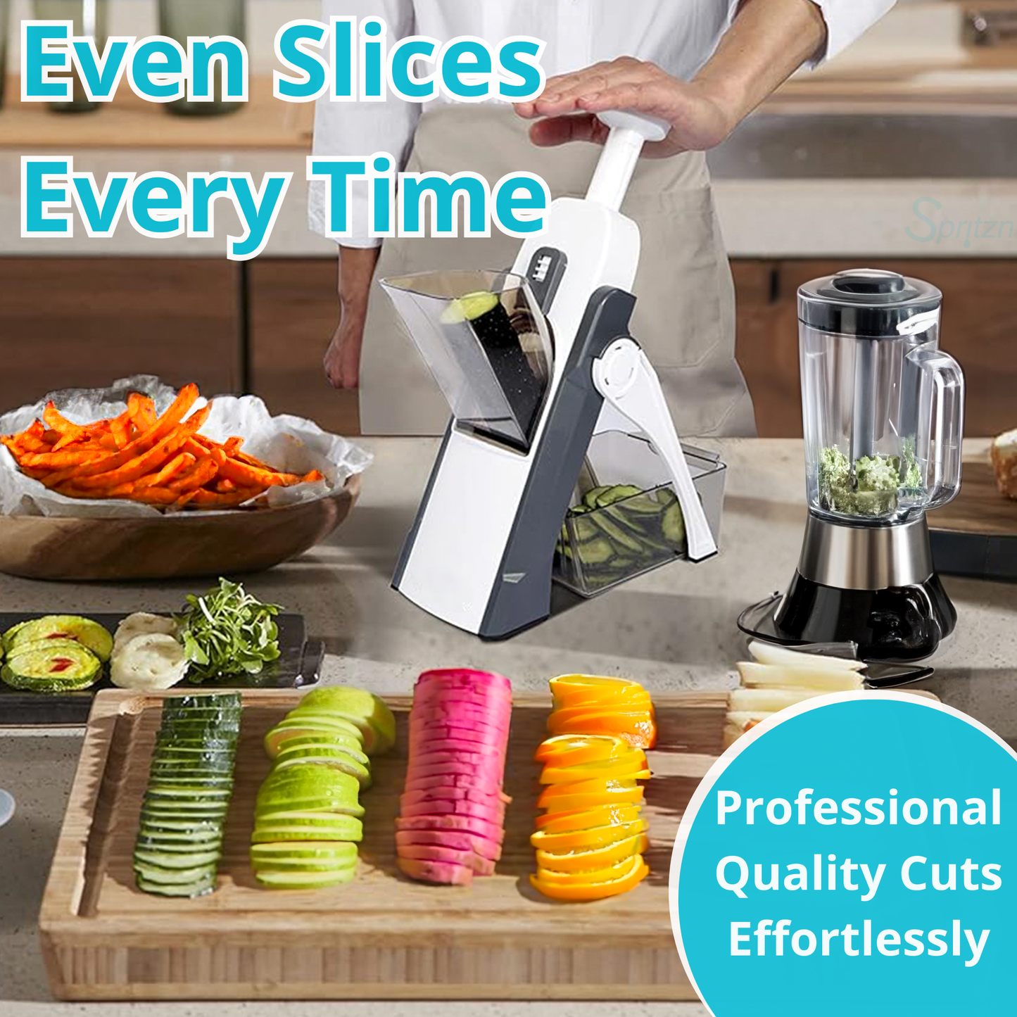 ANYSLICE Multifunction Kitchen Safety Slicer, Mandoline Slicer for Vegetables, Fruit and Meats